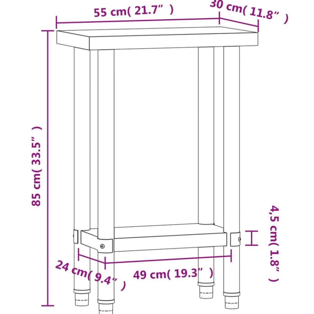 vidaXL Mesa de trabajo de cocina acero inoxidable 55x30x85 cm Hot