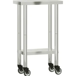 vidaXL Mesa de trabajo de cocina con ruedas acero inox 55x30x85 cm Clearance