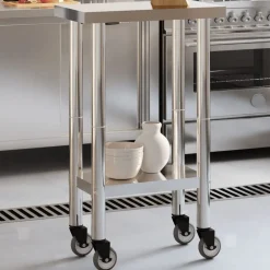 vidaXL Mesa de trabajo de cocina con ruedas acero inox 55x30x85 cm Clearance