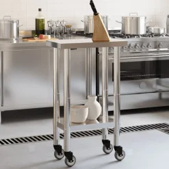 vidaXL Mesa de trabajo de cocina con ruedas acero inox 55x30x85 cm Clearance