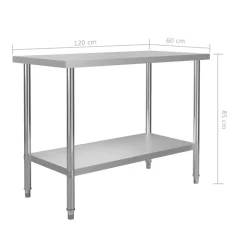 vidaXL Restauración-Mesa de trabajo de cocina con estante acero inox 120x60x120cm