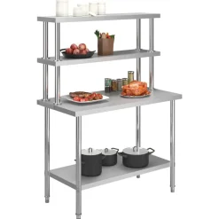 vidaXL Mesa de trabajo de cocina con estante acero inox 120x60x150 cm Outlet