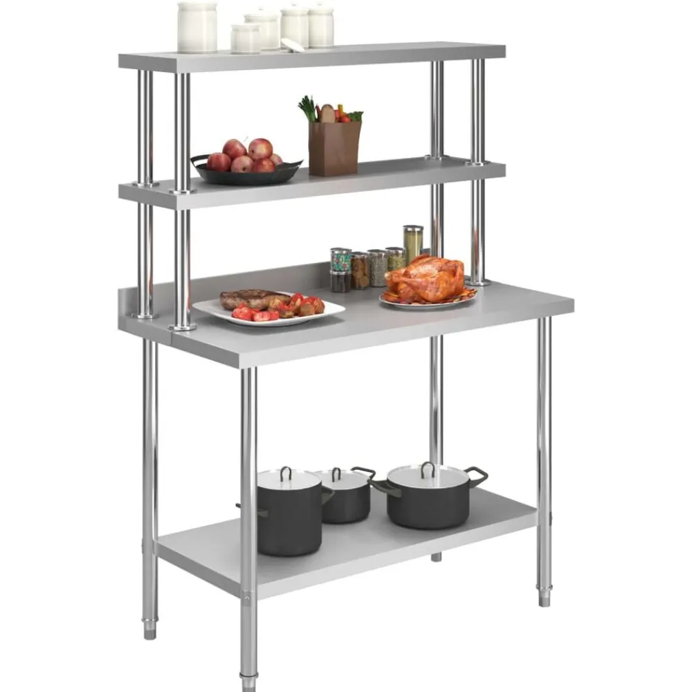 vidaXL Mesa de trabajo de cocina con estante acero inox 120x60x150 cm Discount