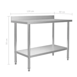 vidaXL Mesa de trabajo de cocina con estante acero inox 120x60x150 cm Discount