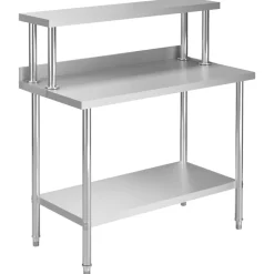 vidaXL Restauración-Mesa de trabajo de cocina con estante acero inox 120x60x120 cm