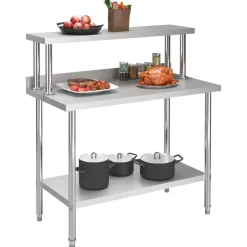 vidaXL Restauración-Mesa de trabajo de cocina con estante acero inox 120x60x120 cm