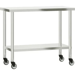 vidaXL Restauración-Mesa de trabajo de cocina con ruedas acero inox 110x55x85 cm