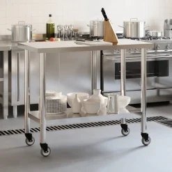 vidaXL Restauración-Mesa de trabajo de cocina con ruedas acero inox 110x55x85 cm