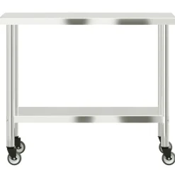 vidaXL Restauración-Mesa de trabajo de cocina con ruedas acero inox 110x55x85 cm
