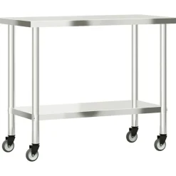 vidaXL Restauración-Mesa de trabajo de cocina con ruedas acero inox 110x55x85 cm