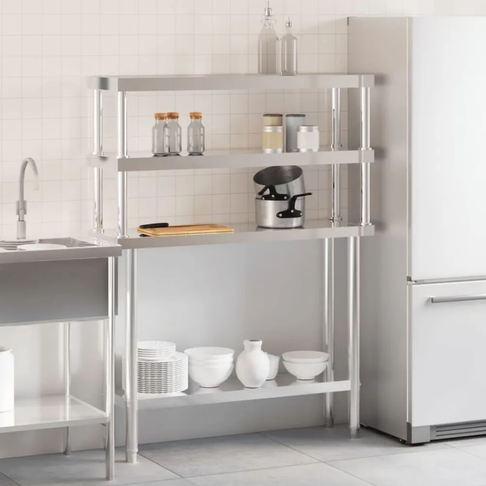 vidaXL Mesa de trabajo para cocina con estante acero inox 110x30x150cm New