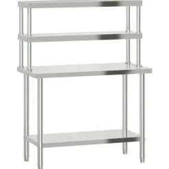 vidaXL Restauración-Mesa de trabajo para cocina con estante acero inox 110x55x150cm