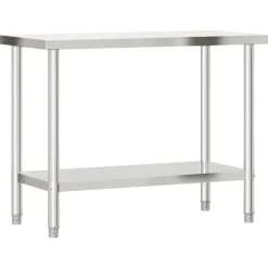 vidaXL Restauración-Mesa de trabajo para cocina con estante acero inox 110x55x150cm