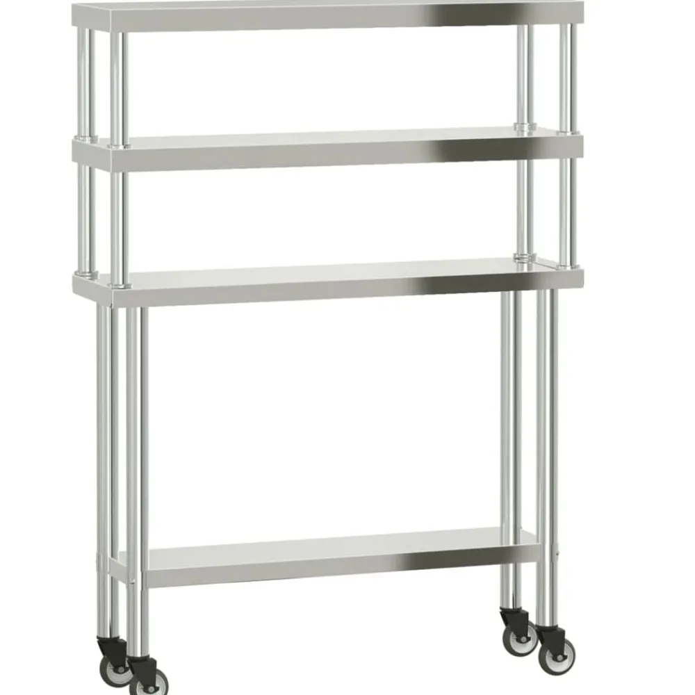 vidaXL Mesa de trabajo para cocina con estante acero inox 110x30x150cm Hot