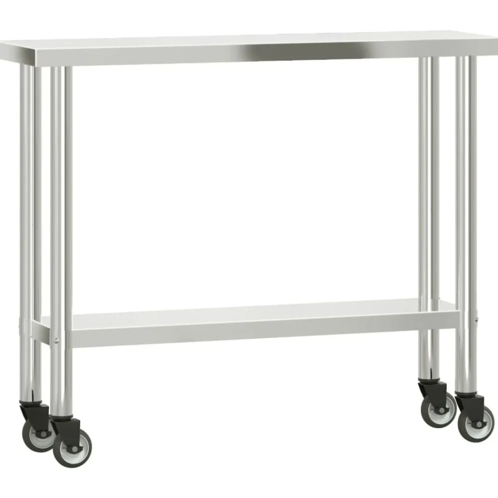 vidaXL Mesa de trabajo para cocina con estante acero inox 110x30x150cm Hot