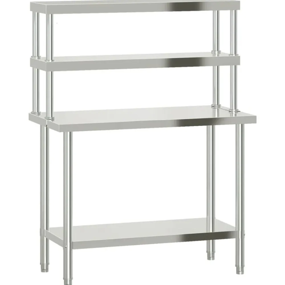 vidaXL Mesa de trabajo para cocina con estante acero inox 110x55x150cm
