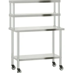 vidaXL Restauración-Mesa de trabajo para cocina con estante acero inox 110x55x150cm