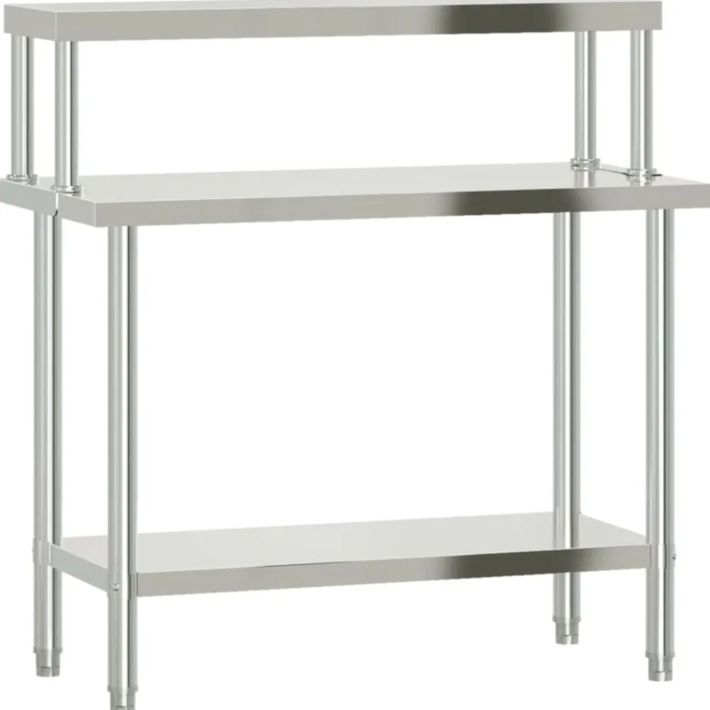 vidaXL Mesa de trabajo para cocina con estante acero inox 110x55x120cm Online