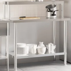 vidaXL Mesa de trabajo para cocina con estante acero inox 110x55x120cm Online