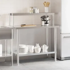 vidaXL Mesa de trabajo para cocina con estante acero inox 110x55x120cm Online