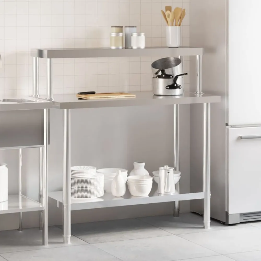 vidaXL Mesa de trabajo para cocina con estante acero inox 110x55x120cm Online
