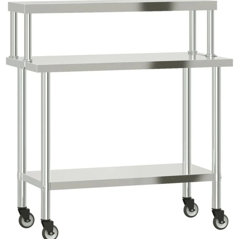 vidaXL Mesa de trabajo para cocina con estante acero inox 110x55x120cm Best