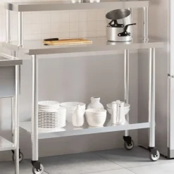 vidaXL Mesa de trabajo para cocina con estante acero inox 110x55x120cm Best