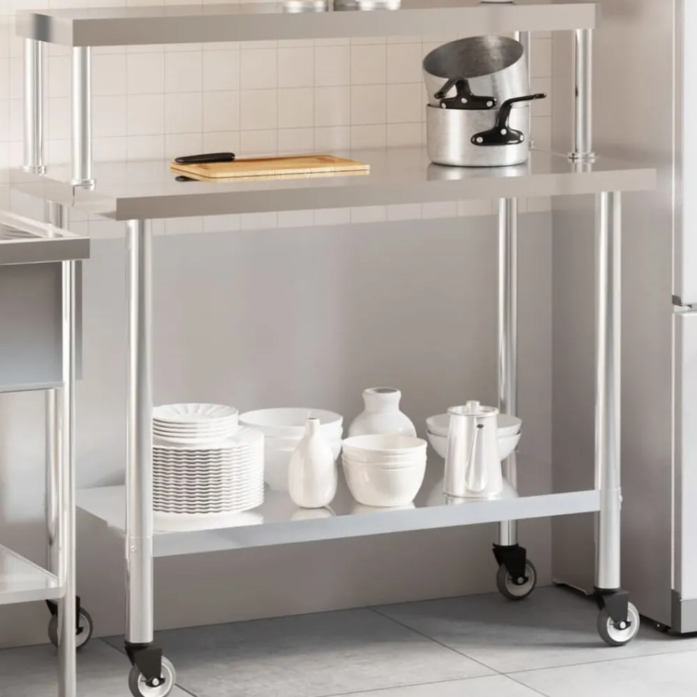 vidaXL Mesa de trabajo para cocina con estante acero inox 110x55x120cm Best
