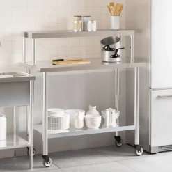 vidaXL Mesa de trabajo para cocina con estante acero inox 110x55x120cm Best