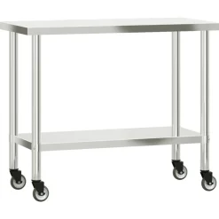 vidaXL Mesa de trabajo para cocina con estante acero inox 110x55x120cm Best