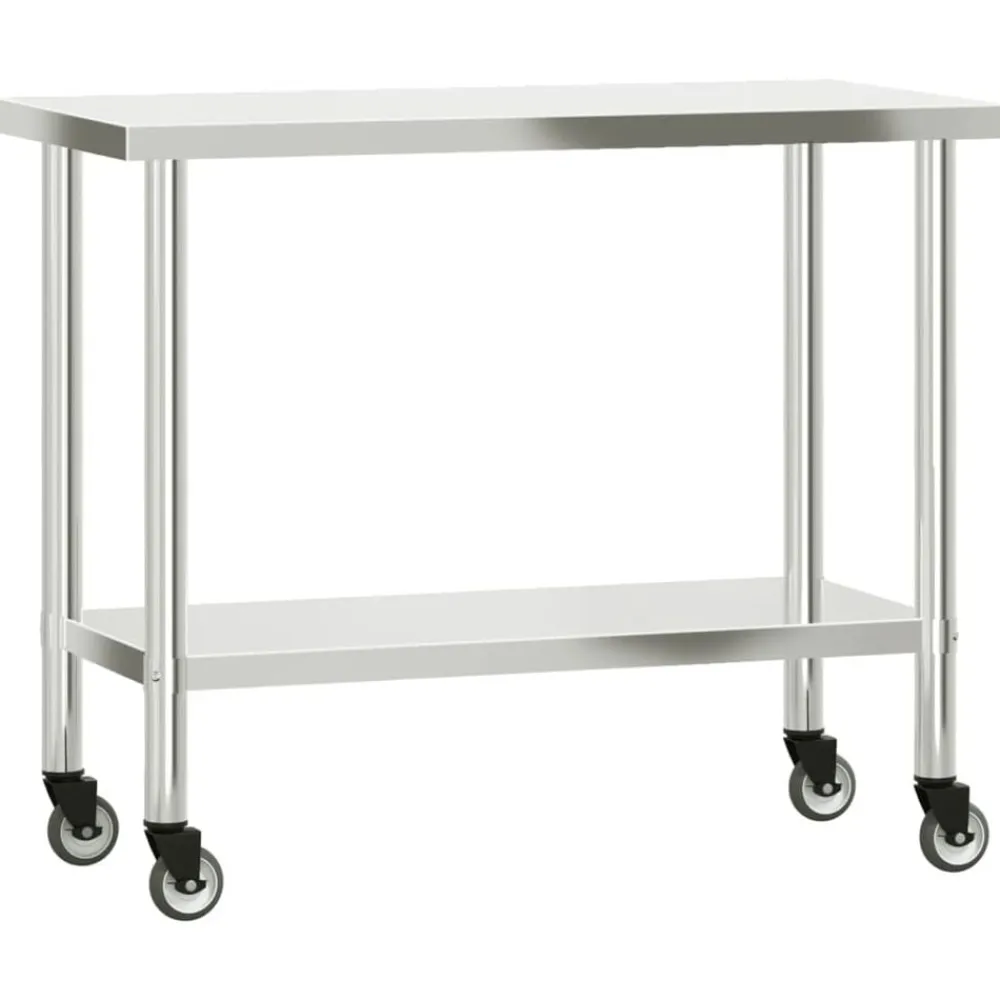 vidaXL Mesa de trabajo para cocina con estante acero inox 110x55x120cm Best