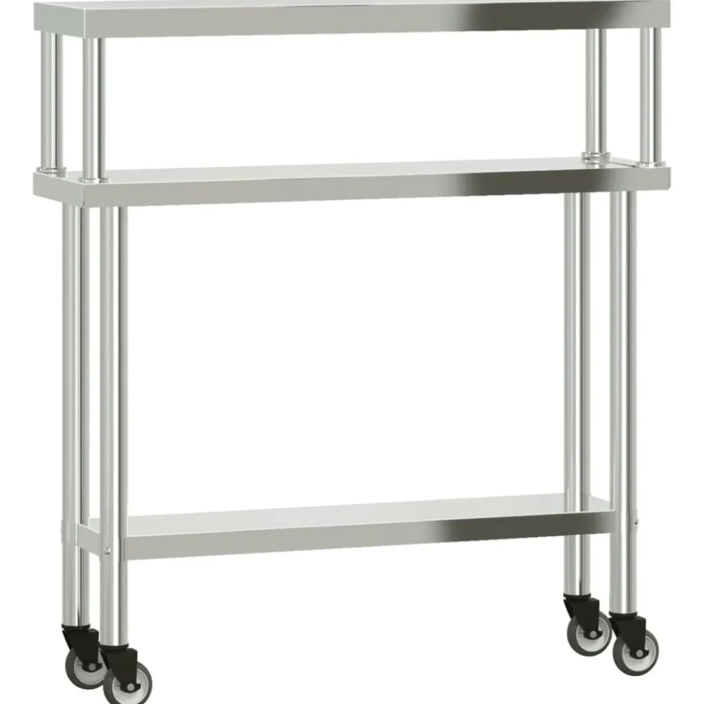 vidaXL Mesa de trabajo para cocina con estante acero inox 110x30x120cm Clearance