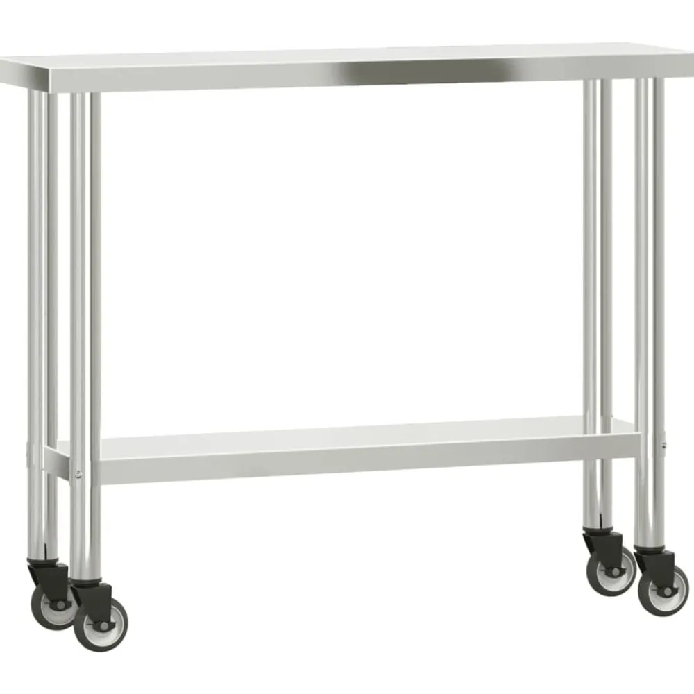 vidaXL Mesa de trabajo para cocina con estante acero inox 110x30x120cm Clearance