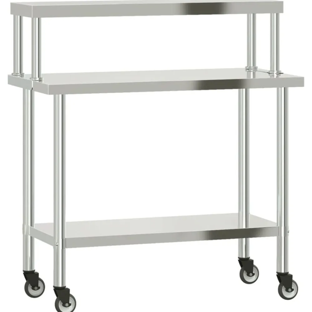 vidaXL Mesa de trabajo para cocina con estante acero inox 110x55x120cm Online