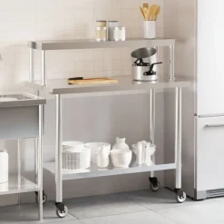 vidaXL Mesa de trabajo para cocina con estante acero inox 110x55x120cm Online