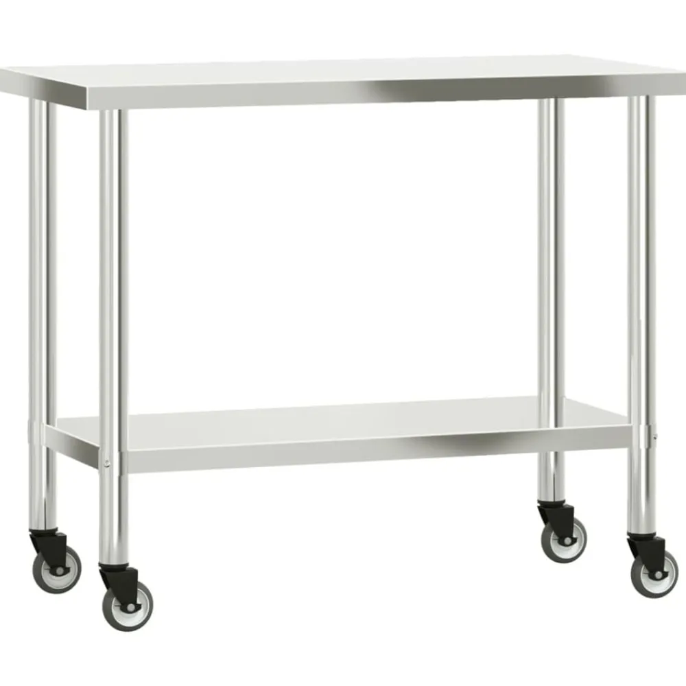 vidaXL Mesa de trabajo para cocina con estante acero inox 110x55x120cm Online