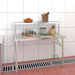 vidaXL Restauración-Mesa de trabajo para cocina con estante acero inox 120x60x115cm