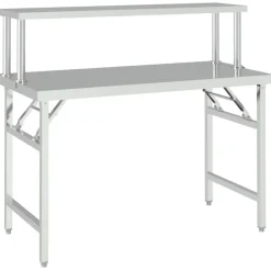 vidaXL Restauración-Mesa de trabajo para cocina con estante acero inox 120x60x115cm