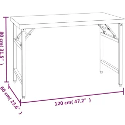vidaXL Restauración-Mesa de trabajo para cocina con estante acero inox 120x60x115cm
