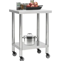 vidaXL Mesa de trabajo para cocina con ruedas acero inox 60x30x85 cm Online