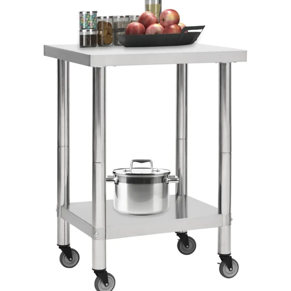 vidaXL Mesa de trabajo para cocina con ruedas acero inox 60x30x85 cm Online