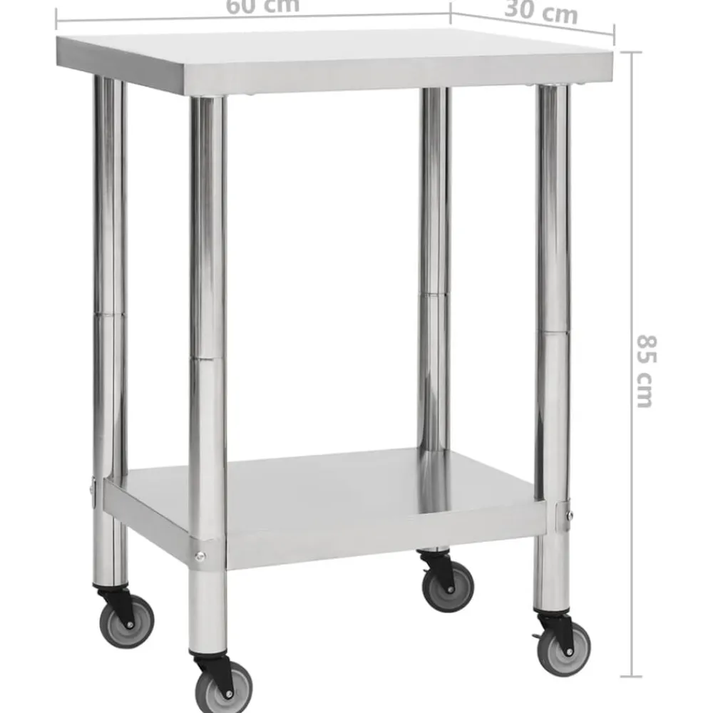 vidaXL Mesa de trabajo para cocina con ruedas acero inox 60x30x85 cm Online