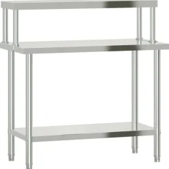 vidaXL Restauración-Mesa de trabajo para cocina con estante acero inox 110x55x120cm