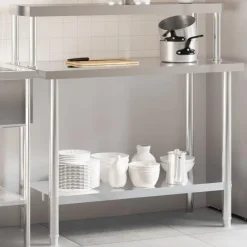 vidaXL Restauración-Mesa de trabajo para cocina con estante acero inox 110x55x120cm