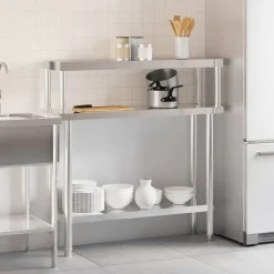 vidaXL Restauración-Mesa de trabajo para cocina con estante acero inox 110x30x120cm