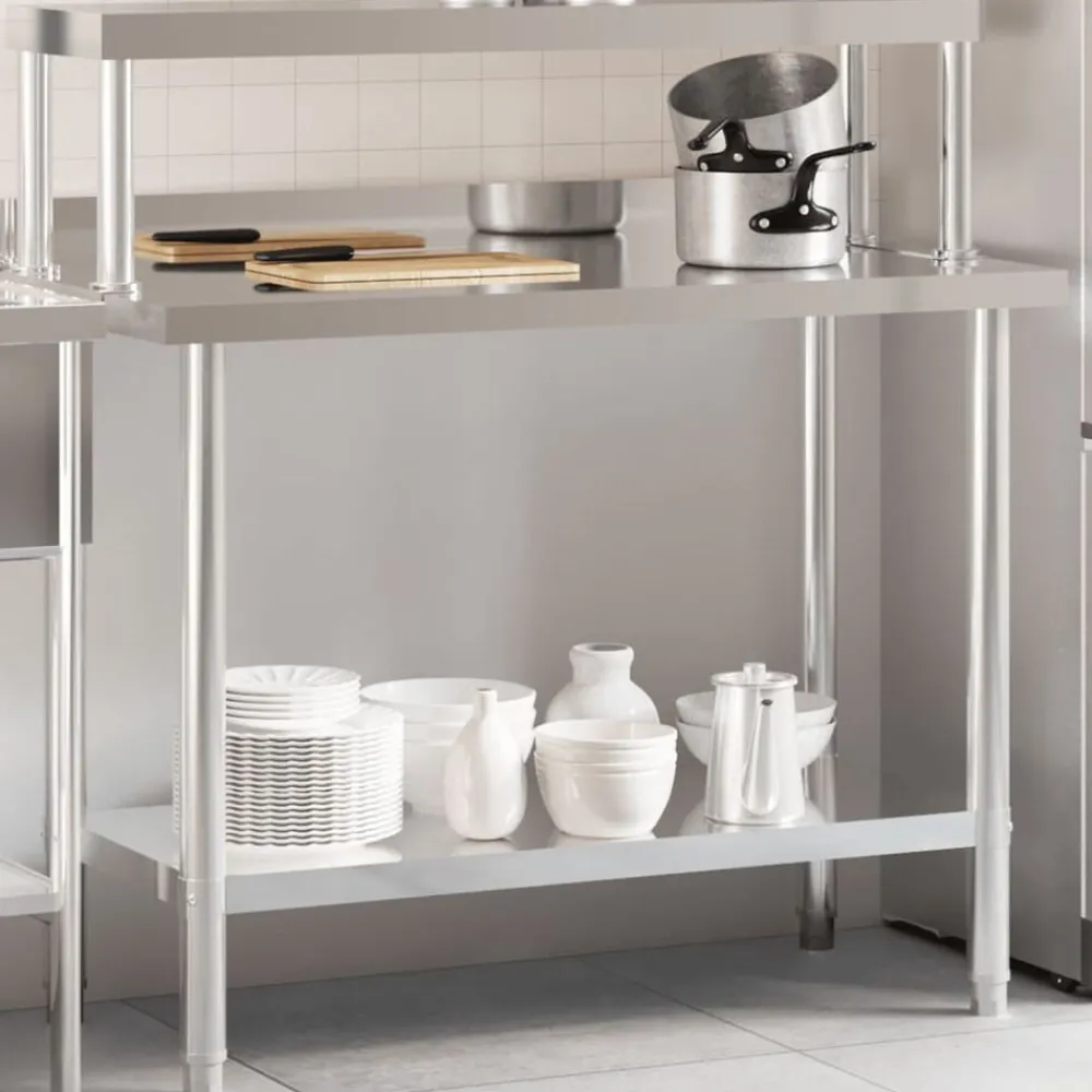 vidaXL Mesa de trabajo para cocina con estante acero inox 110x55x120cm Sale