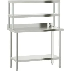 vidaXL Restauración-Mesa de trabajo para cocina con estante acero inox 110x55x150cm