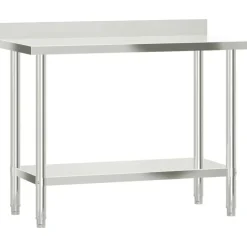 vidaXL Restauración-Mesa de trabajo para cocina con estante acero inox 110x55x150cm