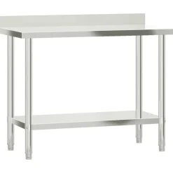vidaXL Restauración-Mesa de trabajo para cocina con estante acero inox 110x55x150cm
