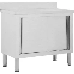 vidaXL Mesa de trabajo puertas correderas acero inox 100x50x(95-97) New